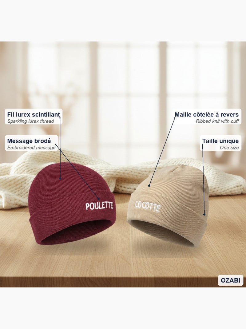 Ozabi gorros mulher lurex com lantejoulas mensagem bordada - pack de 2 Vermelho bordô - Kiabi