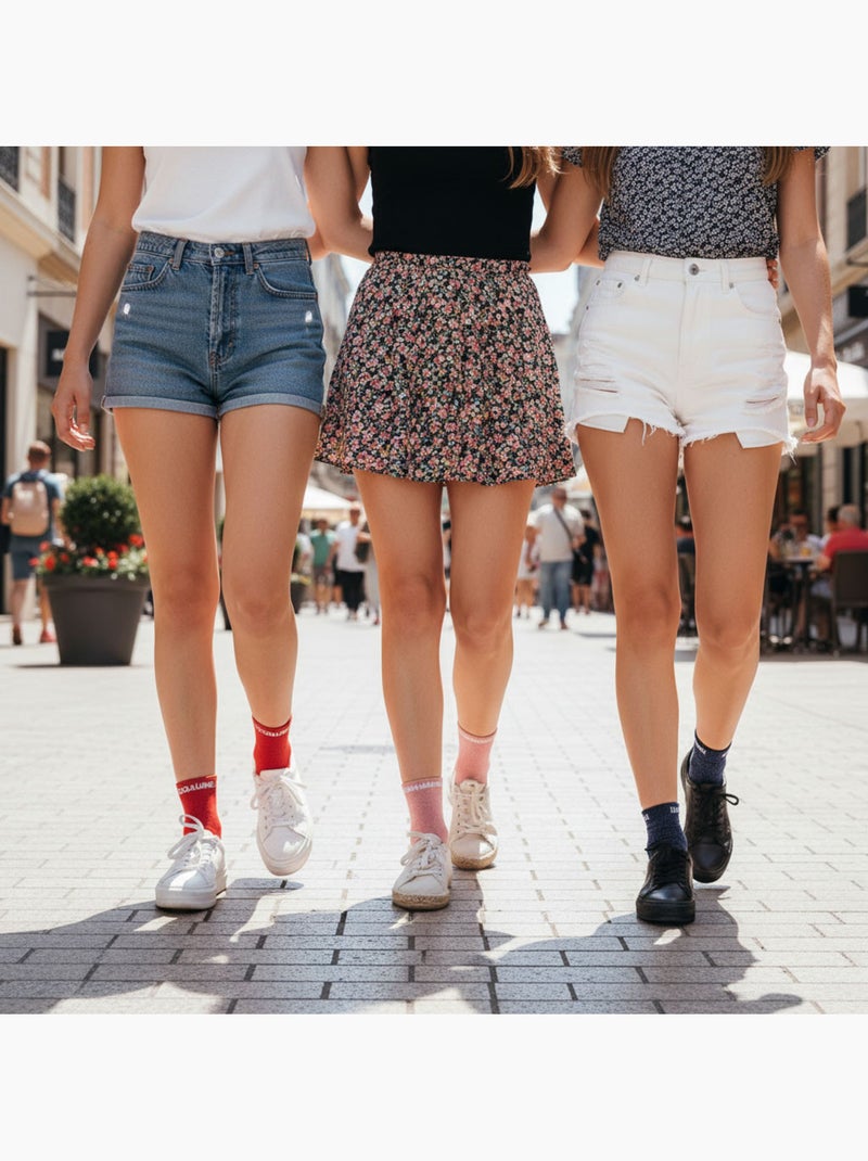 Ozabi meias mulher lantejoulas soquetes pack de 4 pares Vermelho/Preto/Amarelo - Kiabi