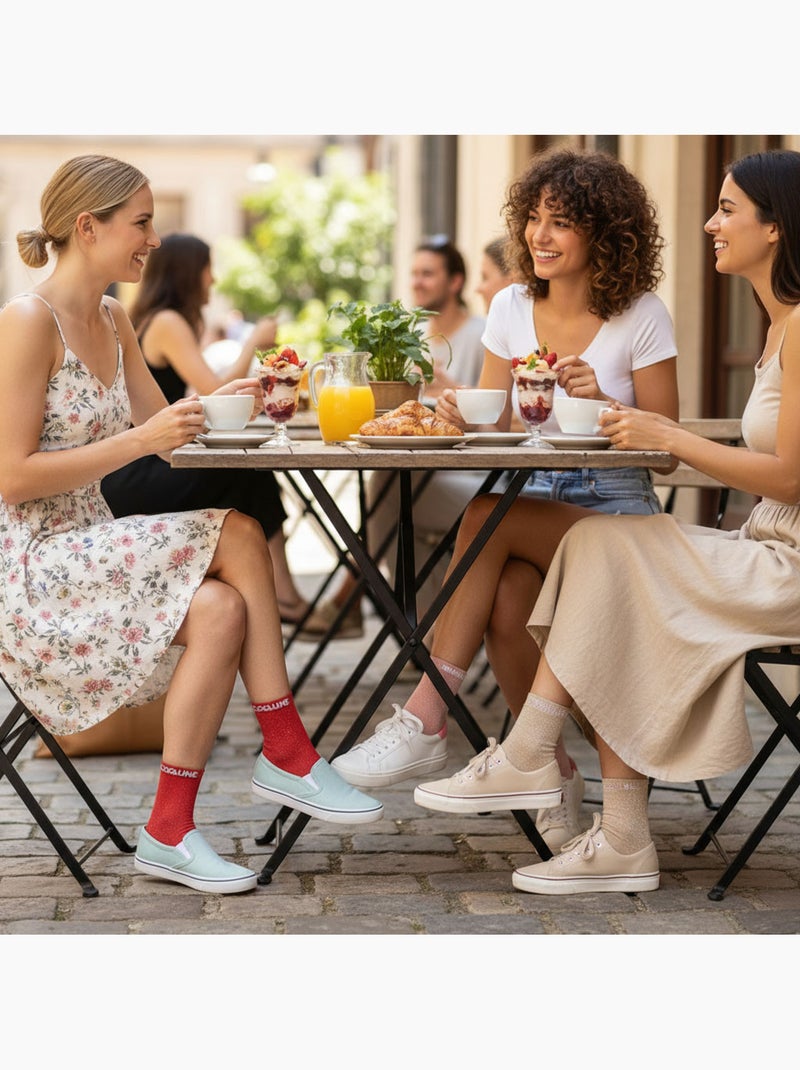 Ozabi meias mulher lantejoulas soquetes pack de 4 pares Vermelho/Preto/Amarelo - Kiabi