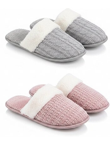 OZABI Pack 2 Pares Mulas Mulher Malha Torcida Borda Falsa Pele