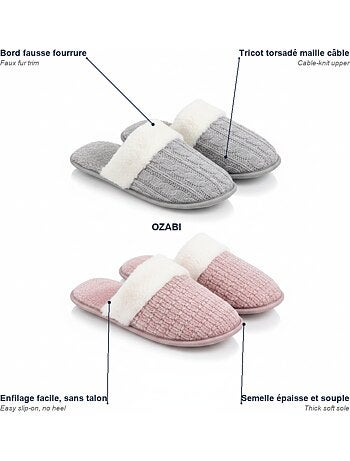 OZABI Pack 2 Pares Mulas Mulher Malha Torcida Borda Falsa Pele