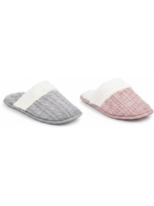 OZABI Pack 2 Pares Mulas Mulher Malha Torcida Borda Falsa Pele - Kiabi OZABI Pack 2 Pares Mulas Mulher Malha Torcida Borda Falsa Pele - Kiabi