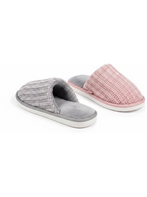 OZABI Pack 2 Pares Mulas Mulher Tricot Canelado Sola Plana Espessa - Kiabi