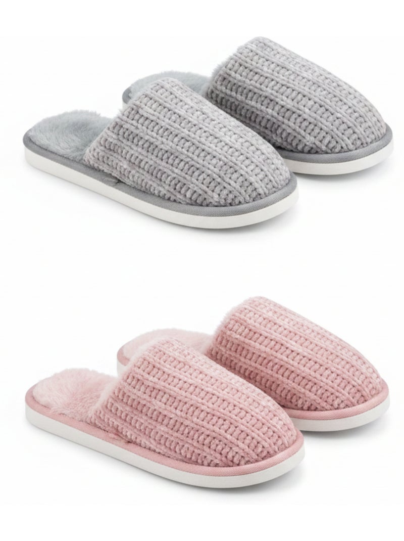 OZABI Pack 2 Pares Mulas Mulher Tricot Canelado Sola Plana Espessa Multicolorido - Kiabi