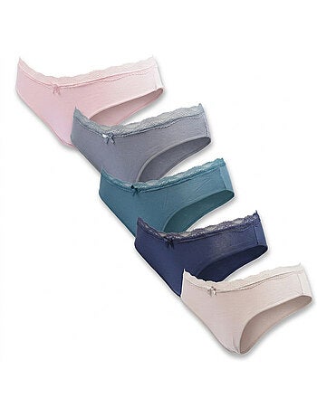 OZABI Pack 5 Cuecas Mulher Algodão Mini Renda Nó Cetim