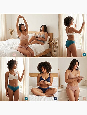 OZABI Pack 5 Cuecas Mulher Algodão Mini Renda Nó Cetim