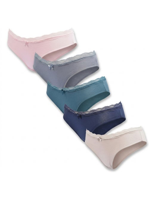 OZABI Pack 5 Cuecas Mulher Algodão Mini Renda Nó Cetim - Kiabi OZABI Pack 5 Cuecas Mulher Algodão Mini Renda Nó Cetim - Kiabi