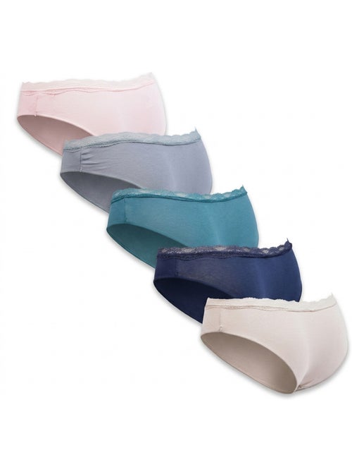 OZABI Pack 5 Cuecas Mulher Algodão Mini Renda Nó Cetim - Kiabi OZABI Pack 5 Cuecas Mulher Algodão Mini Renda Nó Cetim - Kiabi