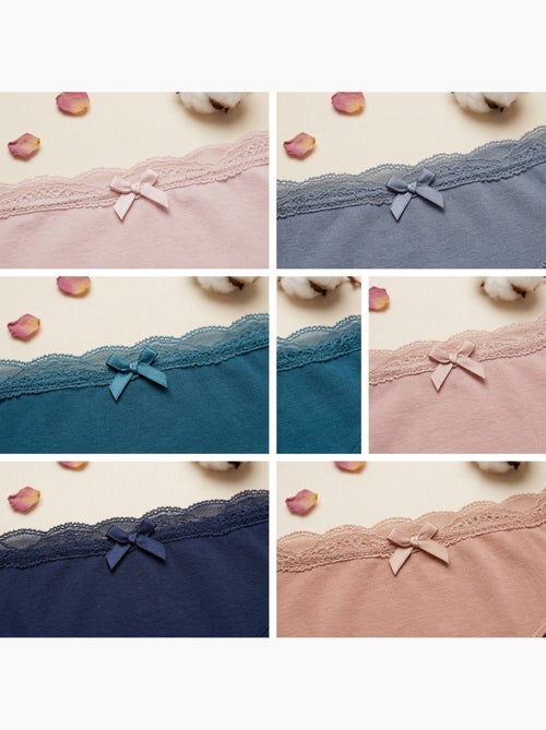 OZABI Pack 5 Cuecas Mulher Algodão Mini Renda Nó Cetim - Kiabi OZABI Pack 5 Cuecas Mulher Algodão Mini Renda Nó Cetim - Kiabi