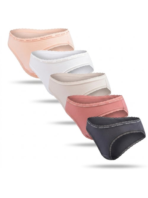 OZABI Pack 5 Cuecas Mulher Algodão Mini Renda Nó Cetim - Kiabi OZABI Pack 5 Cuecas Mulher Algodão Mini Renda Nó Cetim - Kiabi