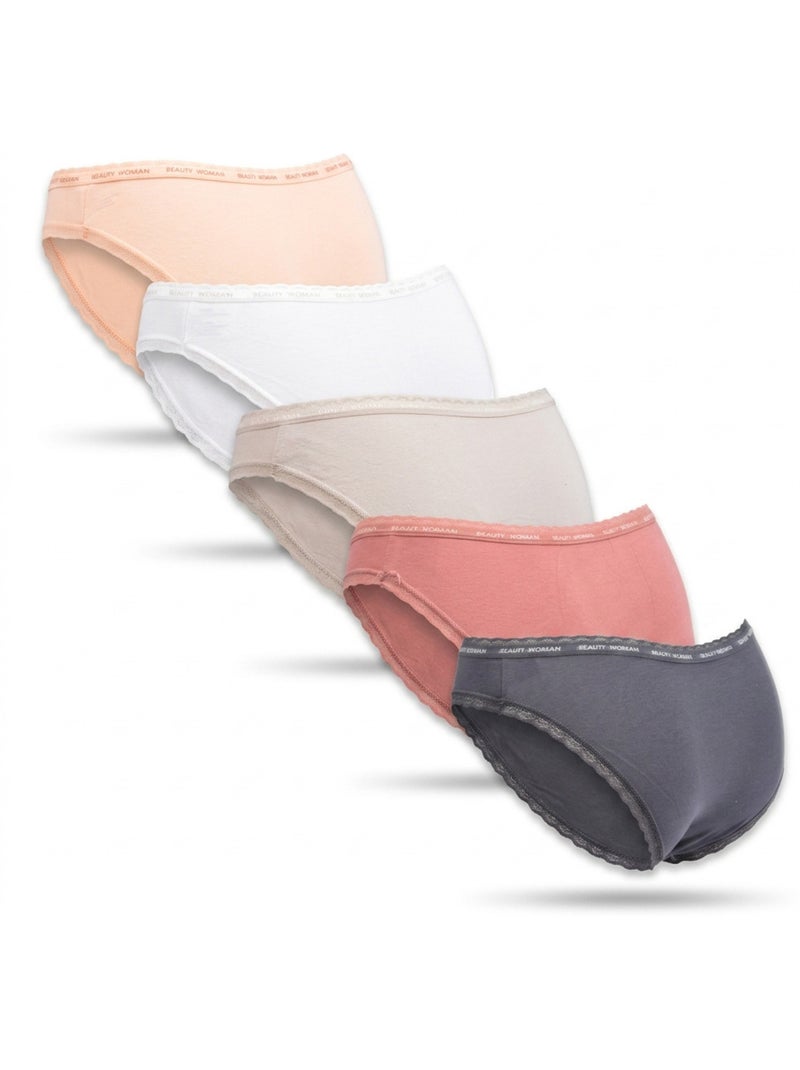 OZABI Pack 5 Cuecas Mulher Algodão Mini Renda Nó Cetim Rosa/Multicolorido - Kiabi