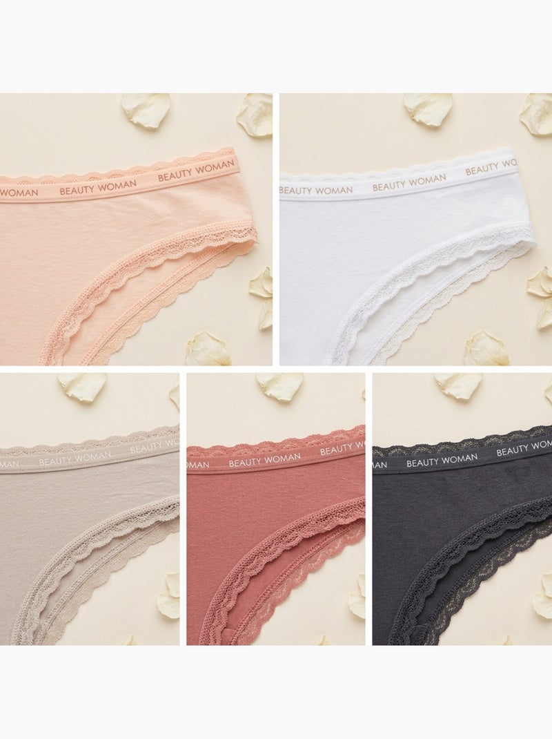 OZABI Pack 5 Cuecas Mulher Algodão Mini Renda Nó Cetim Rosa/Multicolorido - Kiabi