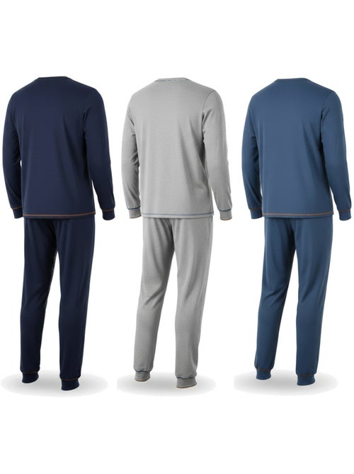 Ozabi pijama homem comprido pack de 3, algodão forrado a polar, gola abotoada - Kiabi