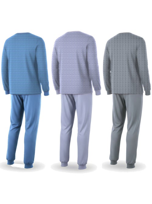 Ozabi pijama homem comprido pack de 3, algodão forrado a polar, gola abotoada - Kiabi