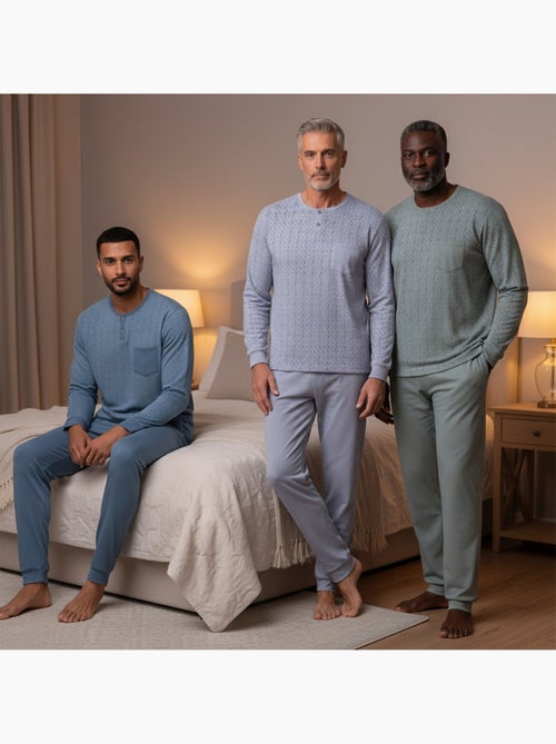 Ozabi pijama homem comprido pack de 3, algodão forrado a polar, gola abotoada - Kiabi