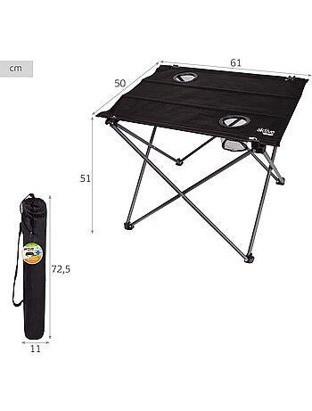 Pack 2 cadeiras de camping listradas de 48x47x82 cm e mesa dobrável de 61x50x51 cm