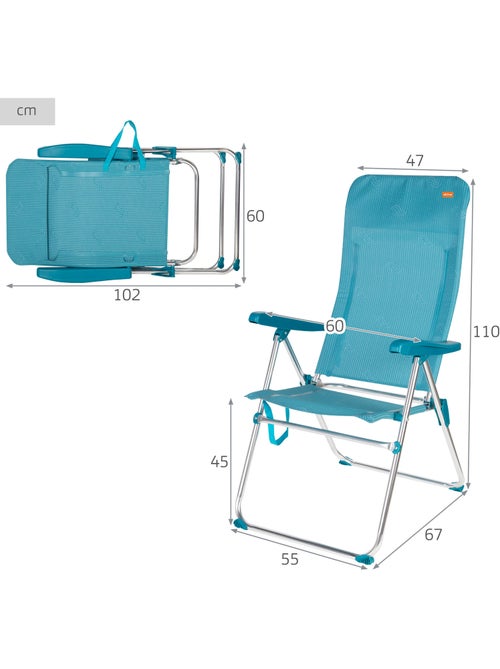 Pack 2 cadeiras de praia altas com múltiplas posições, 46x67x110 cm, turquesa - Kiabi