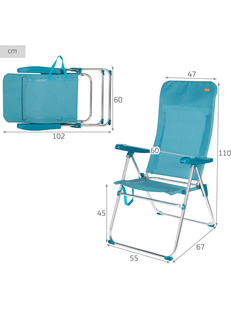 Pack 2 cadeiras de praia altas com múltiplas posições, 46x67x110 cm, turquesa Turquesa - Kiabi