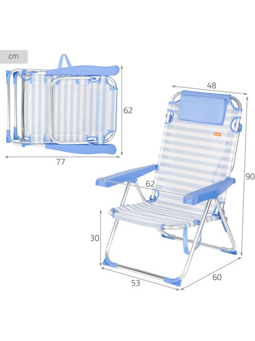 Pack 2 cadeiras de praia altas com múltiplas posições, 48x60x90 cm, listradas - Kiabi Pack 2 cadeiras de praia altas com múltiplas posições, 48x60x90 cm, listradas - Kiabi