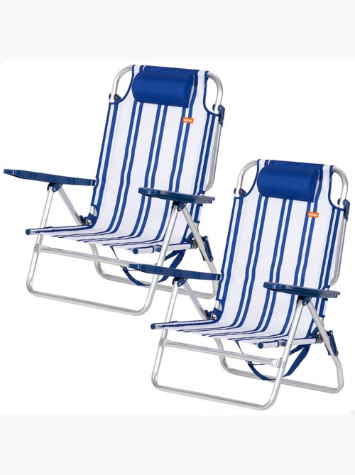 Pack 2 cadeiras de praia baixas com múltiplas posições, 48x45x83 cm, com listras náuticas - Kiabi