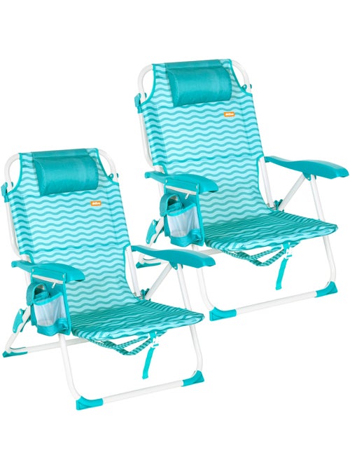 Pack 2 cadeiras de praia médias com múltiplas posições, 48x58x76 cm, cor turquesa ondas - Kiabi Pack 2 cadeiras de praia médias com múltiplas posições, 48x58x76 cm, cor turquesa ondas - Kiabi