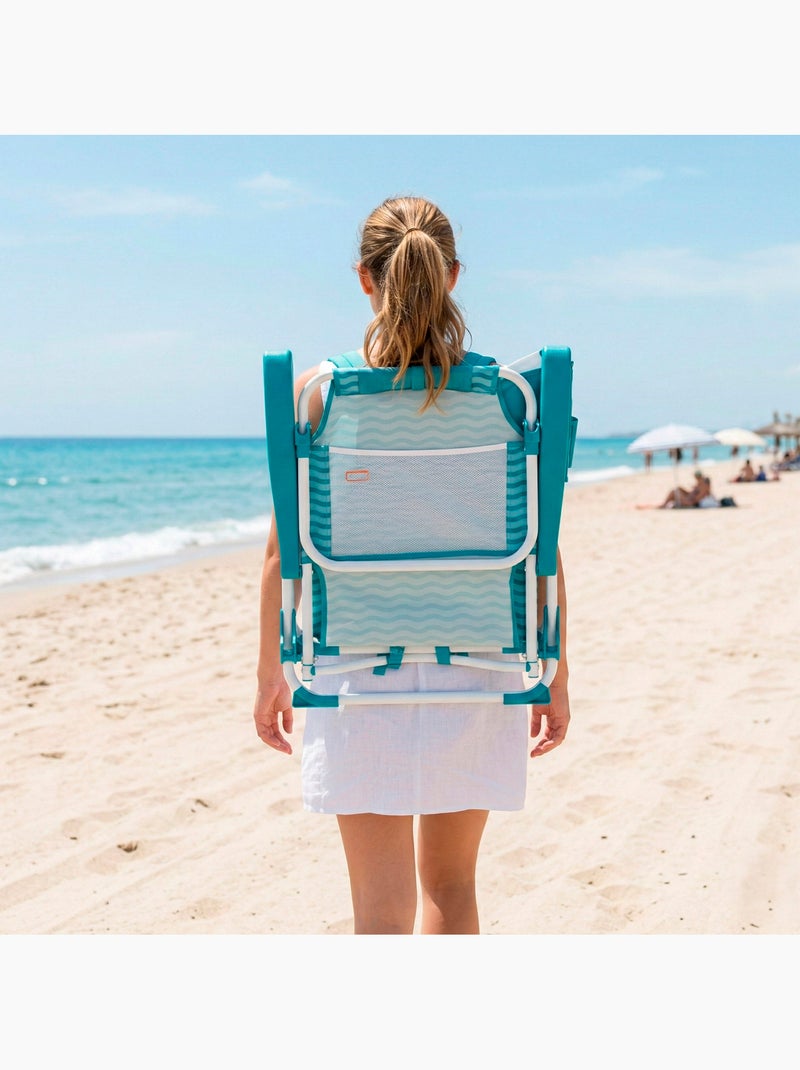 Pack 2 cadeiras de praia médias com múltiplas posições, 48x58x76 cm, cor turquesa ondas Turquesa - Kiabi