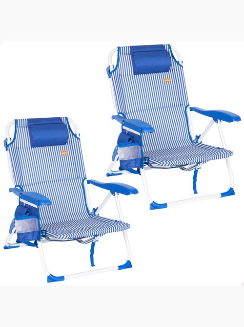 Pack 2 cadeiras de praia médias multiposições 48x58x76 cm com listras náuticas - Kiabi Pack 2 cadeiras de praia médias multiposições 48x58x76 cm com listras náuticas - Kiabi