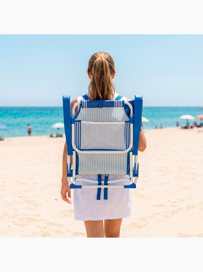 Pack 2 cadeiras de praia médias multiposições 48x58x76 cm com listras náuticas Azul Branco - Kiabi
