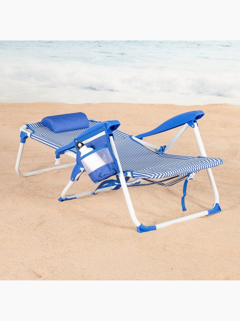 Pack 2 cadeiras de praia médias multiposições 48x58x76 cm com listras náuticas Azul Branco - Kiabi