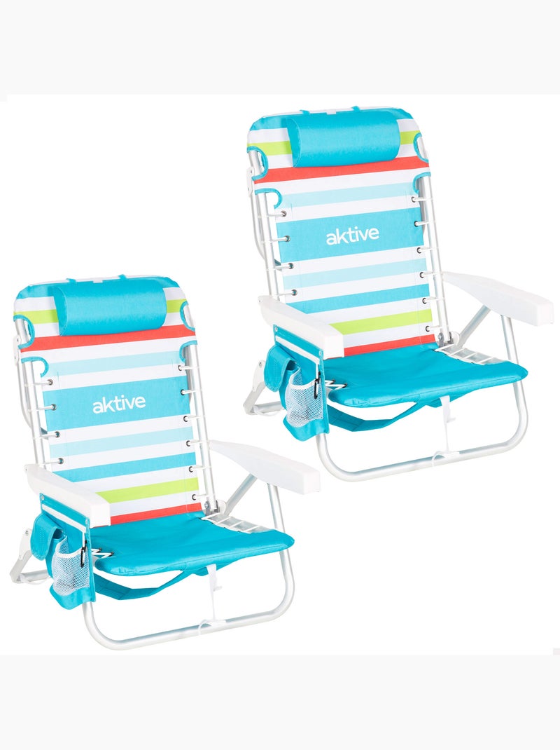 Pack 2 cadeiras de praia médias multiposições 50x53x77 cm multicoloridas com cooler e bolsos Multicolorido - Kiabi