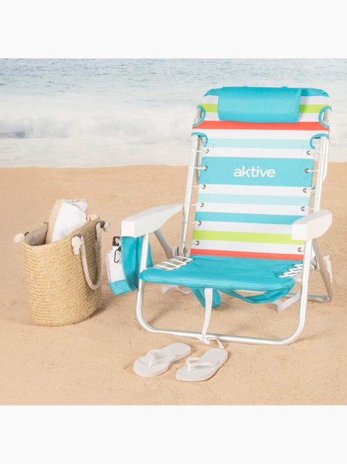 Pack 2 cadeiras de praia médias multiposições 50x53x77 cm multicoloridas com cooler e bolsos - Kiabi Pack 2 cadeiras de praia médias multiposições 50x53x77 cm multicoloridas com cooler e bolsos - Kiabi