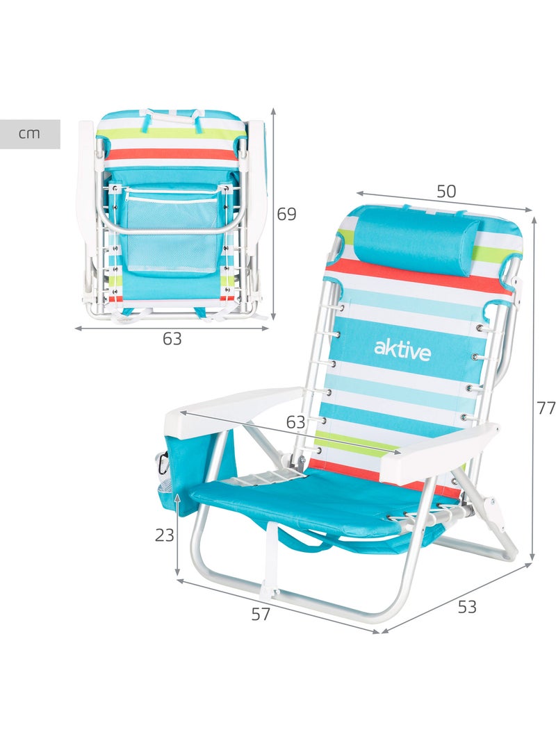 Pack 2 cadeiras de praia médias multiposições 50x53x77 cm multicoloridas com cooler e bolsos Multicolorido - Kiabi