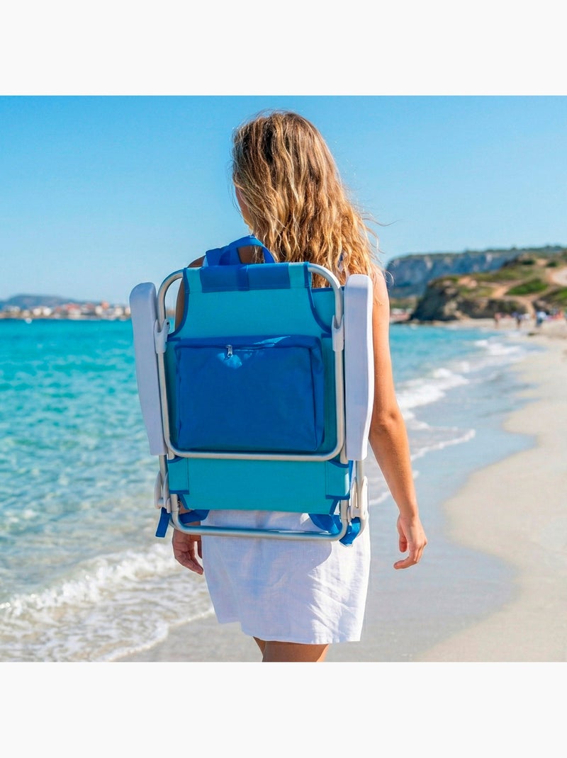 Pack 2 cadeiras de praia médias multiposições 50x54x80 cm azuis com bolsos Azul - Kiabi