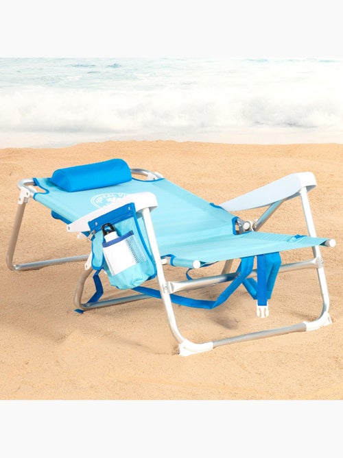 Pack 2 cadeiras de praia médias multiposições 50x54x80 cm azuis com bolsos - Kiabi Pack 2 cadeiras de praia médias multiposições 50x54x80 cm azuis com bolsos - Kiabi