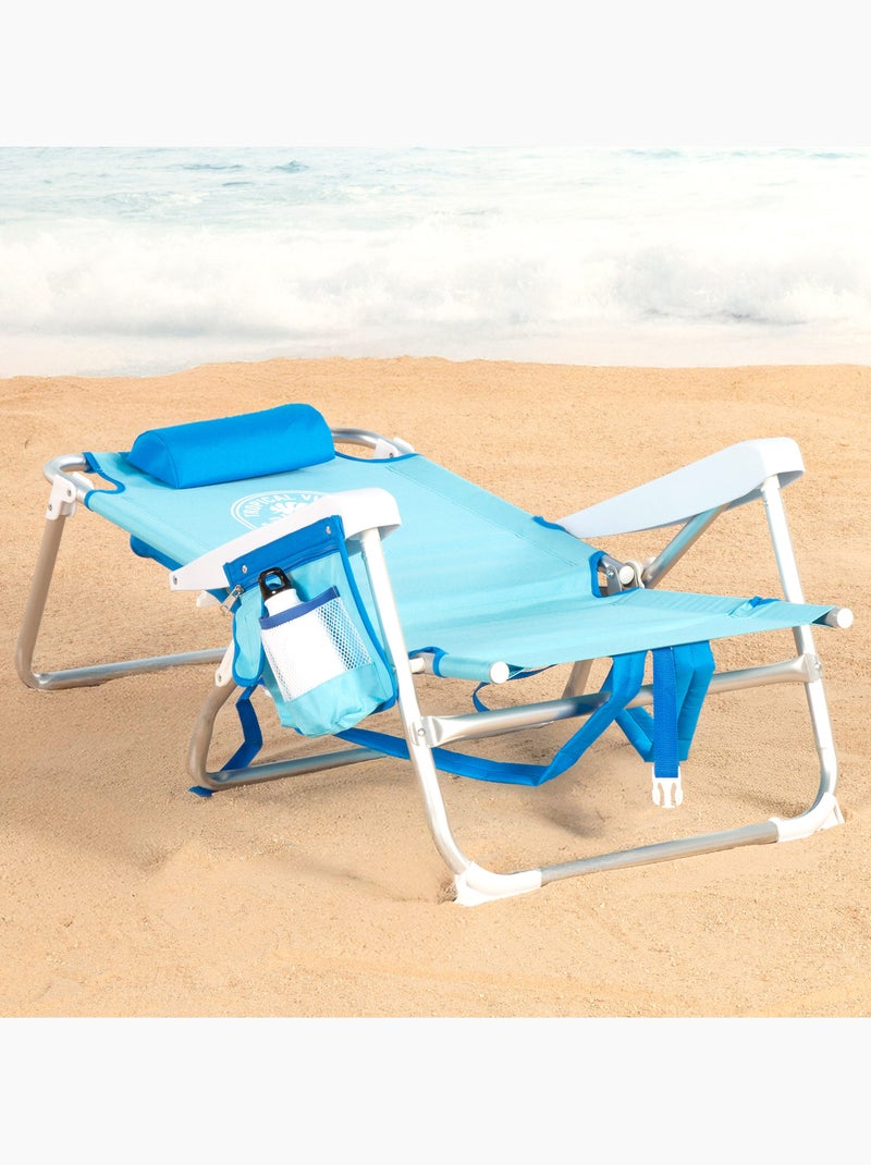 Pack 2 cadeiras de praia médias multiposições 50x54x80 cm azuis com bolsos Azul - Kiabi
