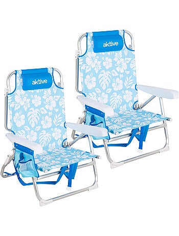 Pack 2 cadeiras de praia médias multiposições 50x54x80 cm com flores e bolsos
