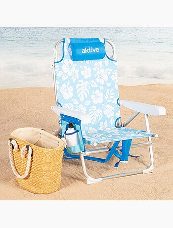 Pack 2 cadeiras de praia médias multiposições 50x54x80 cm com flores e bolsos