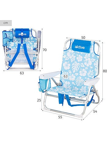 Pack 2 cadeiras de praia médias multiposições 50x54x80 cm com flores e bolsos