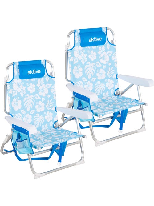 Pack 2 cadeiras de praia médias multiposições 50x54x80 cm com flores e bolsos - Kiabi Pack 2 cadeiras de praia médias multiposições 50x54x80 cm com flores e bolsos - Kiabi
