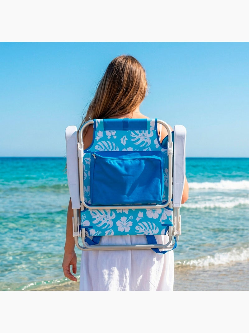 Pack 2 cadeiras de praia médias multiposições 50x54x80 cm com flores e bolsos Azul - Kiabi