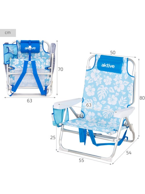 Pack 2 cadeiras de praia médias multiposições 50x54x80 cm com flores e bolsos - Kiabi Pack 2 cadeiras de praia médias multiposições 50x54x80 cm com flores e bolsos - Kiabi