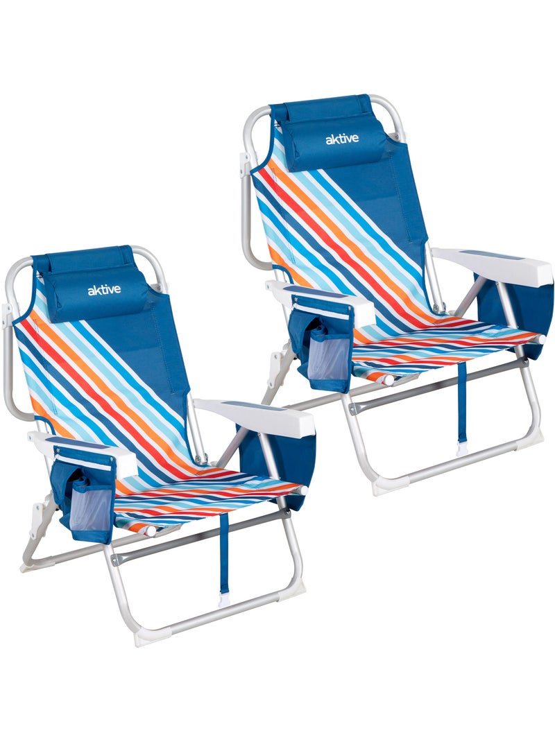 Pack 2 cadeiras de praia médias multiposições 50x55x80 cm multicoloridas com bolsos Multicolorido - Kiabi