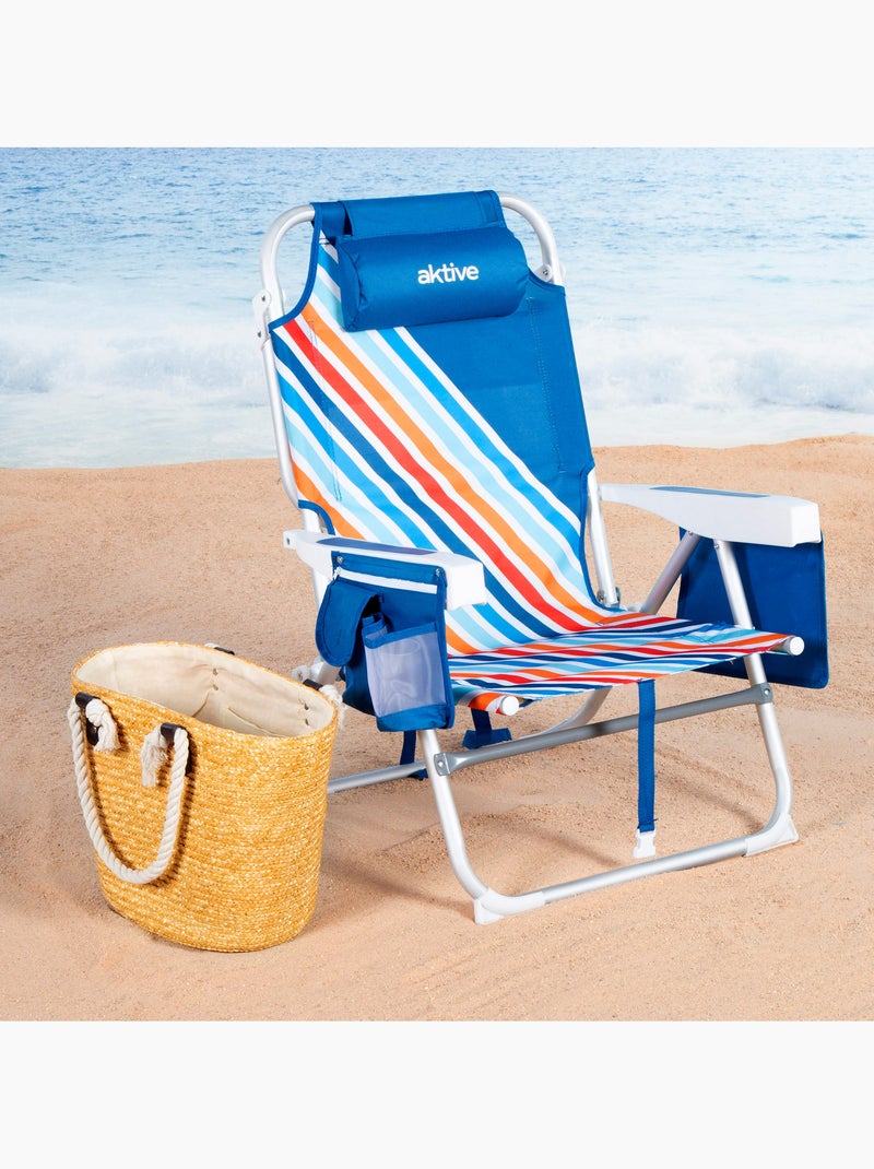 Pack 2 cadeiras de praia médias multiposições 50x55x80 cm multicoloridas com bolsos Multicolorido - Kiabi