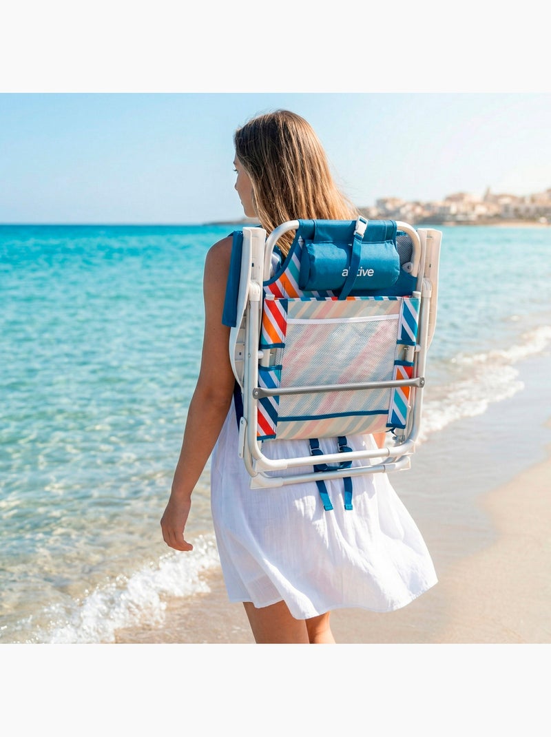 Pack 2 cadeiras de praia médias multiposições 50x55x80 cm multicoloridas com bolsos Multicolorido - Kiabi