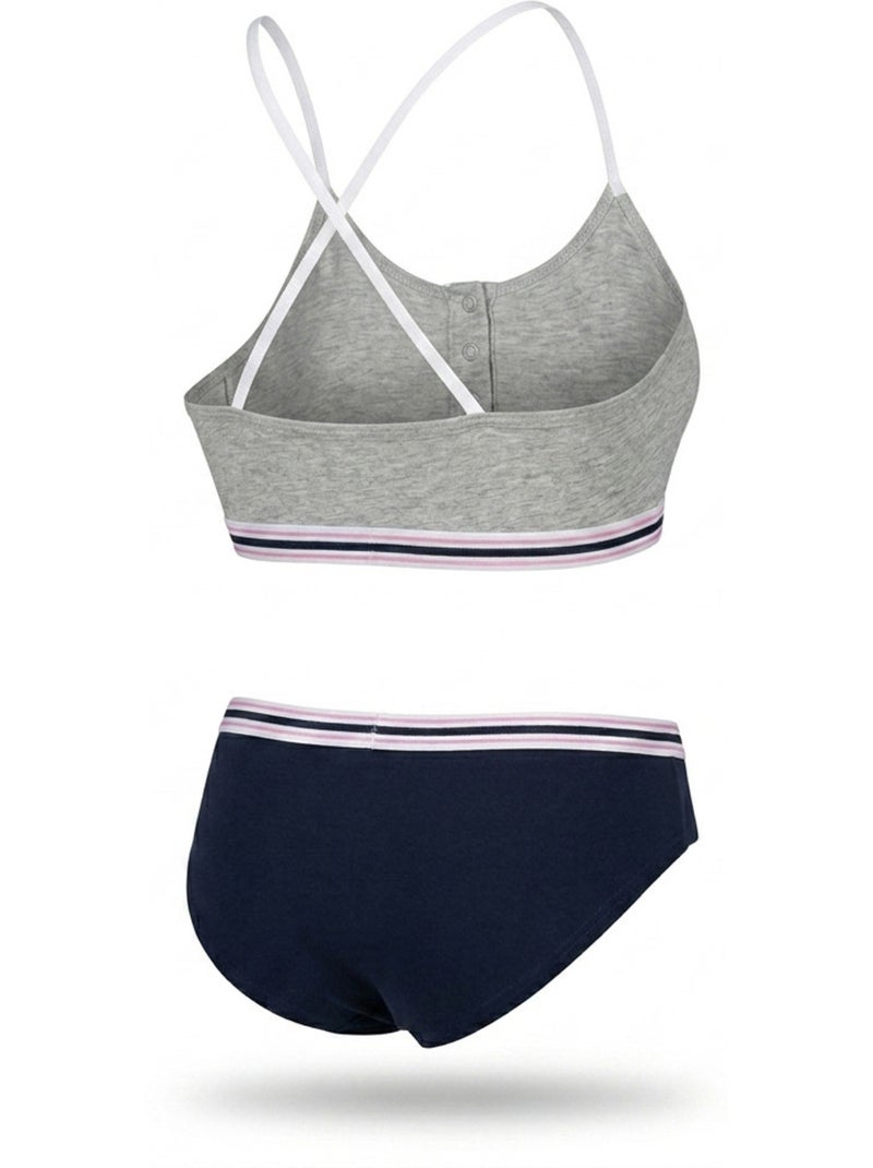 Pack 2 Conjuntos Rapariga Top Desportivo Cuecas Algodão Licença Oficial ROXY Cinza azul-marinho - Kiabi