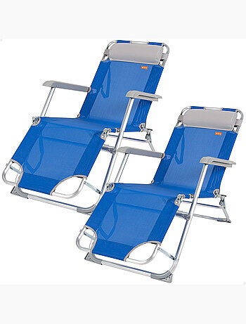 Pack 2 espreguiçadeiras de praia dobráveis 3 posições azul c/almofada aktive