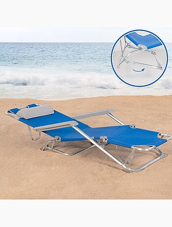 Pack 2 espreguiçadeiras de praia dobráveis 3 posições azul c/almofada aktive