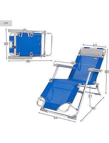 Pack 2 espreguiçadeiras de praia dobráveis 3 posições azul c/almofada aktive