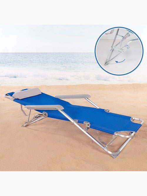 Pack 2 espreguiçadeiras de praia dobráveis 3 posições azul c/almofada aktive - Kiabi