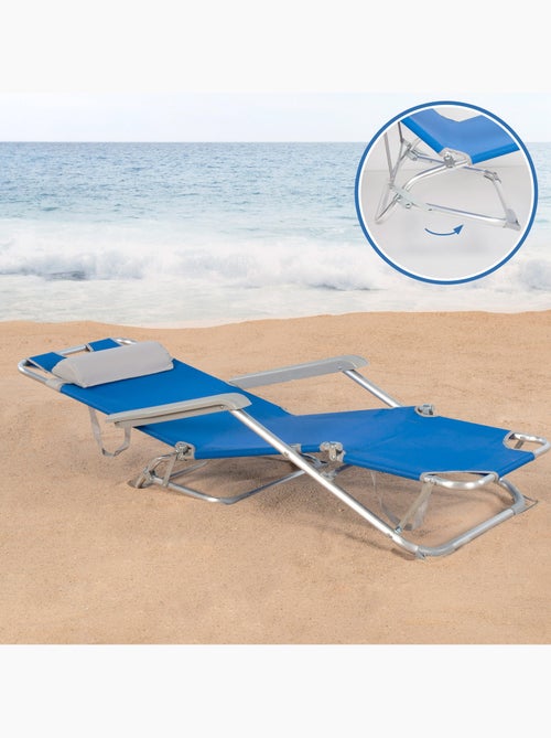 Pack 2 espreguiçadeiras de praia dobráveis 3 posições azul c/almofada aktive - Kiabi